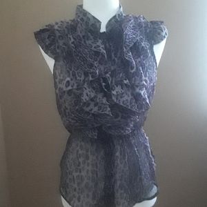 MaxAzria Miley Cyrus Sheer Sleeveles RuffledTop L